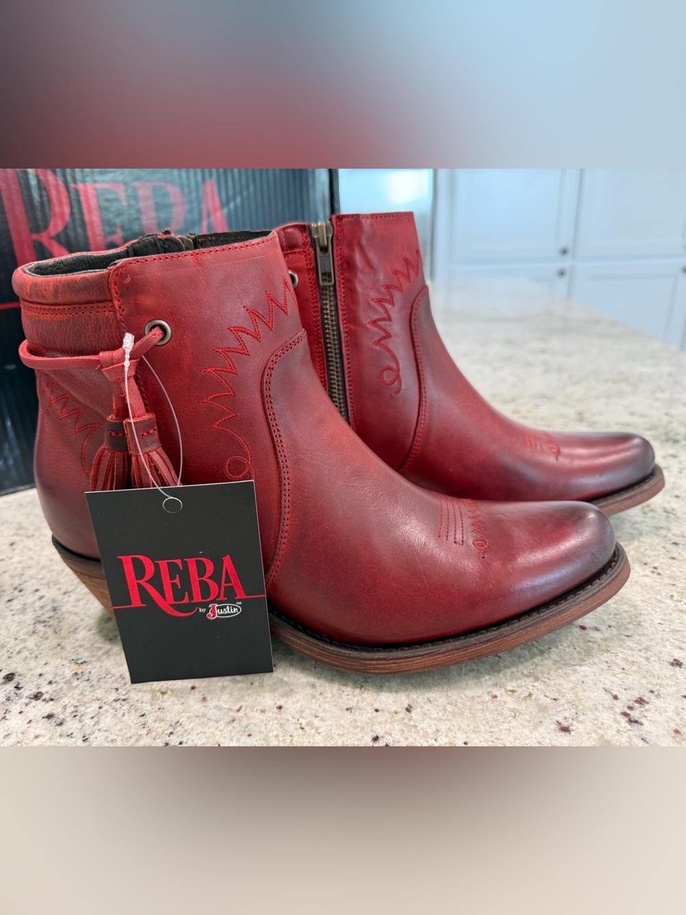 Reba by Justin Red Western Ankle Cowboy Boots NWT